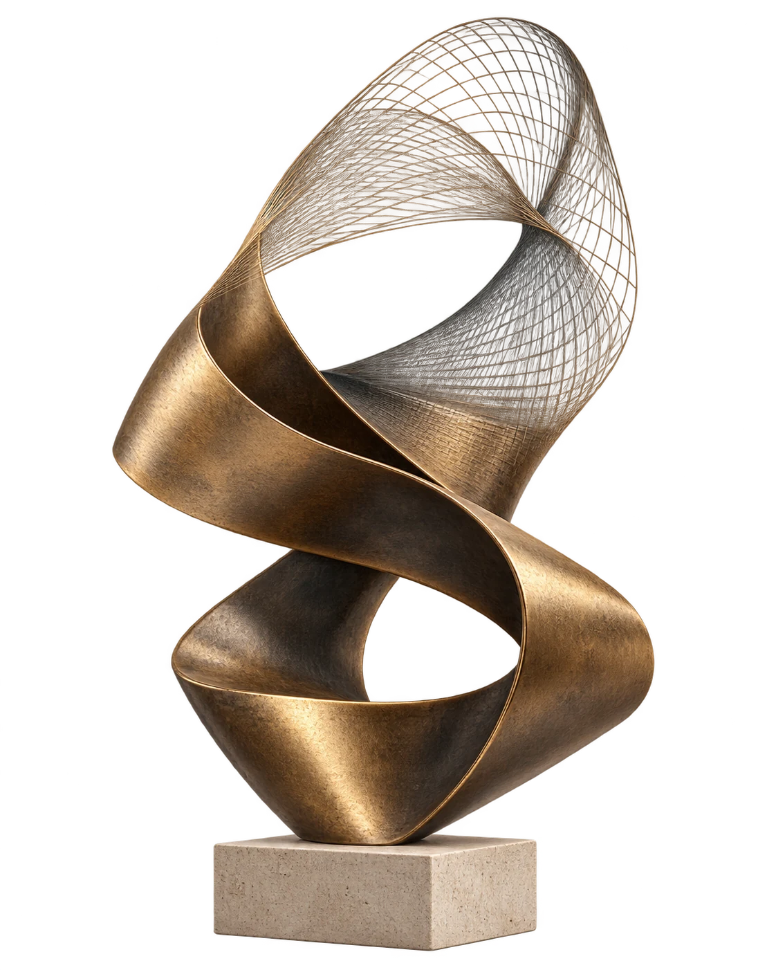 Conceptual bronze sculpture and wireframe on a limestone plinth